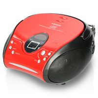 Radio und Kassettenrekorder Netz GPO PCD299 Tragbare Retro Boombox mit CD-Player & Batteriebetrieb Rot/Silber 