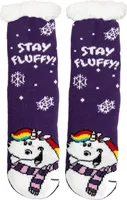 Pummel & Friends Pummeleinhorn Hüttensocken - Stay Fluffy Haussocken für Damen Kuschelsocken Flauschige Wintersocken warme Frauen Socken Lila, Größe:35-38