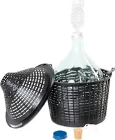 MIKONI Weinballon 34L mit Kunststoffkorb + 3 Korken + Gärröhrchen, Stopfen, Gummistopfen, Glasballon, Gärballon