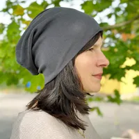 Oblique Unique Long Beanie Mütze XXL Slouch Winter Mütze mit leichtem Stoff für Damen Herren Kinder Uni - grau