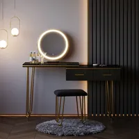 Vicco Schminktisch Zoey, 120 cm mit LED Spiegel und Hocker, Schwarz Hochglanz