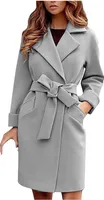 ASKSA Damen Mittellange Winter Mantel Elegant Warmer Trenchcoat Jacken mit Gürtel Dufflecoat, Grau, L
