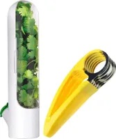sada 2 průhledných nádob z ABS o rozměrech 24,5 x 6,5 cm na čerstvé potraviny, univerzální nádoba na potraviny + ruční kráječ - HERBSLICE