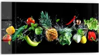 DEQORI Küchenrückwand Glas 80x40 cm 'Sauberes Obst und Gemüse' Spritzschutz Bad Rückwand