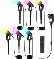 SWANEW LED Gartenstrahler mit Erdspieß 6er Set, Gartenleuchte Gartenbeleuchtung mit Stecker Wasserdicht IP65 RGB