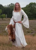 Mittelalter-Unterkleid Burglinde mit Trompetenärmeln, natur - Wikingerkleid Mittelalter Wikinger LARP Kleid Kostüme Dame Größe: XL