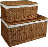 Lycce Wäschetruhe - 70L oder 150L - aus Weide Wäschekorb mit Deckel und waschbarem Stoffeinsatz Wäschesammler Kleidertruhe Aufbewahrungstruhe Truhe, Größe:Größe 1