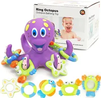 Schwimmender Krake Oktopus mit 5 Hoopla-Ringen Kinder Wasser Bad Dusche Spielzeug Kinder Badespielzeug Interaktives Spielzeug