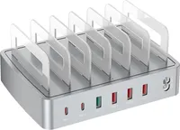 72 W nabíjecí stanice pro více zařízení, 6portová rychlonabíječka QC+PD+USB, stolní organizér, nabíjecí stanice pro mobilní telefony, tablety, herní konzole