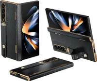 kožené pouzdro na Samsung Galaxy Z Fold 3 5G s poutkem na ruku, stojánkem a ochranou pantu černé