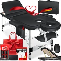 KESSER® Mobile Massageliege klappbar & höhenverstellbar 3 Zonen Massagebett Massagetisch Therapieliege Aluminium + 10x Gesichtsauflage mit Kopfstütze, 61 cm, Schwarz