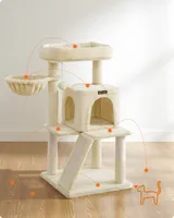 FEANDREA Kratzbaum mit großer Aussichtsplattform, Kratzbrett, beige PCT51M