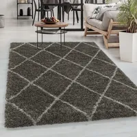 Carpetsale24 Hochflor Teppich Wohnzimmer Modern Rauten Design Teppich Shaggy Flauschig Weich Grösse 140x200 cm