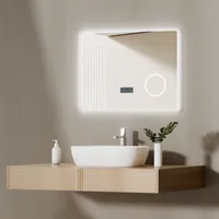 EMKE LED Badspiegel 80x60cm Badezimmerspiegel mit Beleuchtung 3 Lichtfarbe 3000-6500K Kaltweiß Neutral Warmweiß Dimmbar Lichtspiegel mit Touch-Schalter + Beschlagfrei + Uhr + 3-Fach Vergrößerung Schminkspiegel IP44 Energiesparend