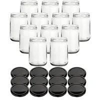 gouveo 12er Set Einmachgläser 580 ml Klassik mit Schraubdeckel schwarz BS - Vorratsgläser mit Drehverschluss TO82 - Leere Einkochgläser zum Befüllen