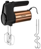 Bestron Power Hand Mixer, elektrický ručný mixér s 2 metlami a 2 hákmi na cesto, 6 krokov, 400 W, farba: čierna/medená