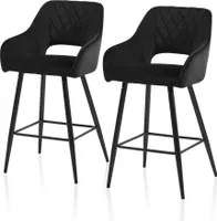 CLIPOP Barhocker, 2er Set Barstuhl aus Samtstoff, Gepolsterte Küchenstuhl mit Fußstütze, Sitzhöhe 73cm, Schwarz