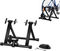 COSTWAY oceľový valcový trenažér, skladací cyklotrenažér, bicykel na cvičenie na bicykli pre vnútorný tréning na bicykli, páka na rýchle uvoľnenie a dvojitý uzamykací systém čierny