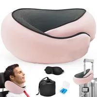 Nackenkissen für Flugzeuge, Reisekissen, 100% Memory Foam, orthopädisches Nackenkissen, Hellrosa