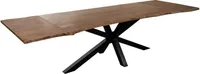 Baumkantentisch Akazie nougatfarben 180(280)x90 cm Ansteckplatten Spider-Gestell schwarz JANNIK