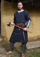 Mittelalter Tunika Albrecht mit Borte, langarm, dunkelblau - Wikinger LARP Mittelalterkleidung Kostüm Herren Größe: M