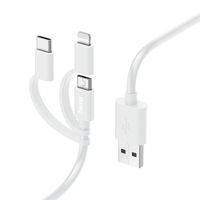 3in1 Multi-Ladekabel, USB-A - Micro-USB, USB-C und Lightning, 1,0 m, Weiß (00201535)