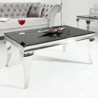 Design Couchtisch MODERN BAROCK 100cm silber mit schwarzem Opalglas Wohnzimmertisch Sofatisch Beistelltisch