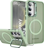 zestaw ochronny 2w1 dla Samsung Galaxy S24 Ultra składa się z 2x szklanej osłony ekranu 9H i 1x silikonowego etui - osłona w kolorze zielonym