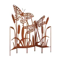 Kobolo Gartenstecker SCHILF Metall-Naturrost-142x1x135 cm - záhradný nápis zástrčka kvety prírodné motívy dizajn záhrada terasa hnedá záhradná dekorácia