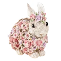 Clayre & Eef Figurka Królik 19x12x18 cm Różowe Plastikowe Kwiaty