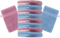Betz 10 Stück Waschhandschuhe 16x21 cm PREMIUM 100% Baumwolle  Farbe: hellblau und altrosa