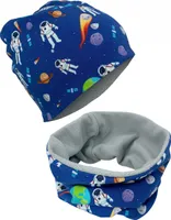 HECKBO Kinder Jungen Beanie Mütze & Loop-Schal Set - Wendemütze Astronaut Weltraum Weltall - 2-8 Jahren - 95% Baumwolle - weiches & pflegeleichtes Stretch-Material