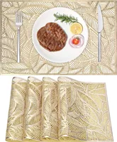 4er Set PVC Platzset, Abwaschbar Tischsets, rutschfeste Platzsets, Gold Tischsets, Platzdeckchen Gold für Weihnachten Party Küche Zuhause Speisetisch