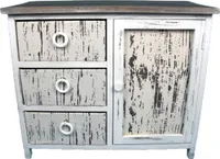 Holzkommode Holzschrank Kaiserbaumholz mit 3 Schubladen und Tür Vintage Design