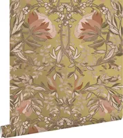 ESTAhome Tapety vintage květiny v secesním stylu zlatáIterracotta růžová - 139568 - 0,53 x 10,05 m
