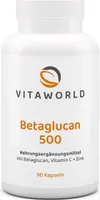 Vita World Betaglucan 500 | 90 Kapseln | mit Vitamin C und Zink | vegan | gluten- und laktosefrei