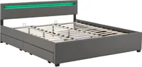 Juskys Polsterbett Lyon 180 x 200 cm grau – Bettgestell mit Lattenrost, Bettkasten & LED Beleuchtung  – Kunstleder & Holz – Bett Doppelbett