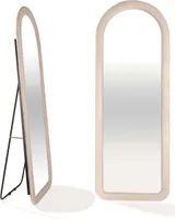 SensaHome oválne čalúnené stojace zrkadlo - celoplošné zrkadlo semišový zamat - 60 x 160 - teddy white