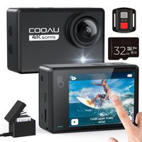 COOAU Action Cam Wasserdicht 24MP 4K Touchscreen WiFi Action Kamera 6-Achsen-Anti-Shake-EIS, Unterwasserkamera Verstellbares Externes Mikrofon, 32 SD