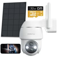 COOAU 2K Solární bezpečnostní kamera Venkovní baterie s 32G SD kartou, PTZ 355°|90° Bezdrátová IP kamera Wlan Venkovní s barevným nočním viděním 15m, PIR senzor, 2-cestný zvuk, práce s Alexou, IP66
