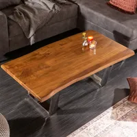 riess-ambiente Massivholz Couchtisch MAMMUT 110cm Akazie Honey Finish Kufengestell Baumkante 4cm Tischplatte Beistelltisch Tisch