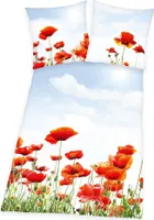 Bettwäsche Set 2 tlg. Mohnblumen 135 x 200 cm 100% Baumwolle