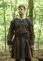 Mittelalter Tunika Bent mit abnehmbaren Ärmeln, braun/schwarz - Wikinger LARP Mittelalterkleidung Küstüm Herren Größe: XXL