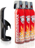 XENOTEC Premium Feuerlöschspray – 3 x 750ml – Wandhalter - Stopfire – Autofeuerlöscher – REINOLDMAX – inklusive Wandhalterung schwarz – wiederverwendbar