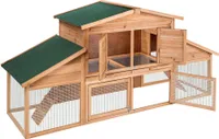 Kleintierstall XXL doppelstöckig mit Ruhezone 226x77x95,5cm - braun