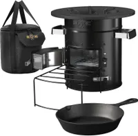BBQ#BOSS Raketenofen mit Grillpfanne und Tragetasche, Schwarz, aus Stahl