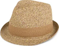 styleBREAKER klassischer Trilby Hut in Melange Optik mit Krempe, Papierhut, Strohhut, Uni 04025018