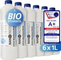 Nanoprotect Bioethanol 96,6% | 6 x 1 Liter | Flüssiger Ethanol Brennstoff für Indoor Kamin und Tischfeuer | Reiner Ethylalkohol als Lösungsmittel | e …