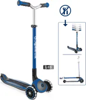 GLOBBER MASTER LIGHTS – Tretroller Kinder, 125/80 mm, ABEC 5, 3-rädrig, höhenverstellbar, LED-Leuchtrollen, dunkelblau