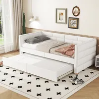 okwish Schlafsofa Daybett 90x200cm mit Ausziehbarem Unterbett 90x190cm und Lattenrost aus Holz, Tagesbett Kinderbett Jugendbett (Ohne Matratze)- Beige